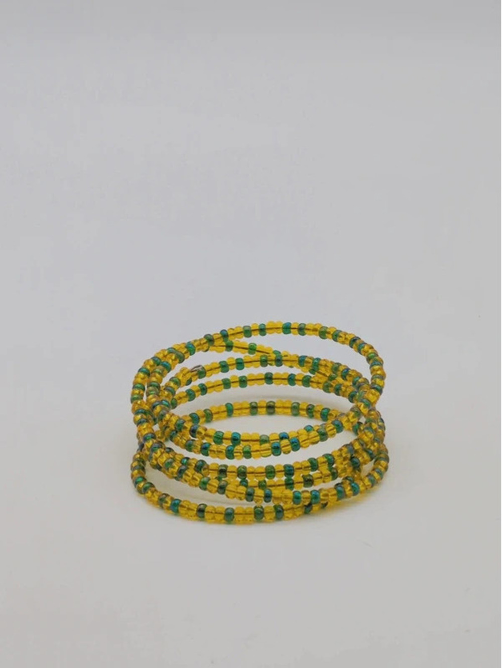 Yellow Green Glass Seed Bead Memory Wire Wrap Bracelet
